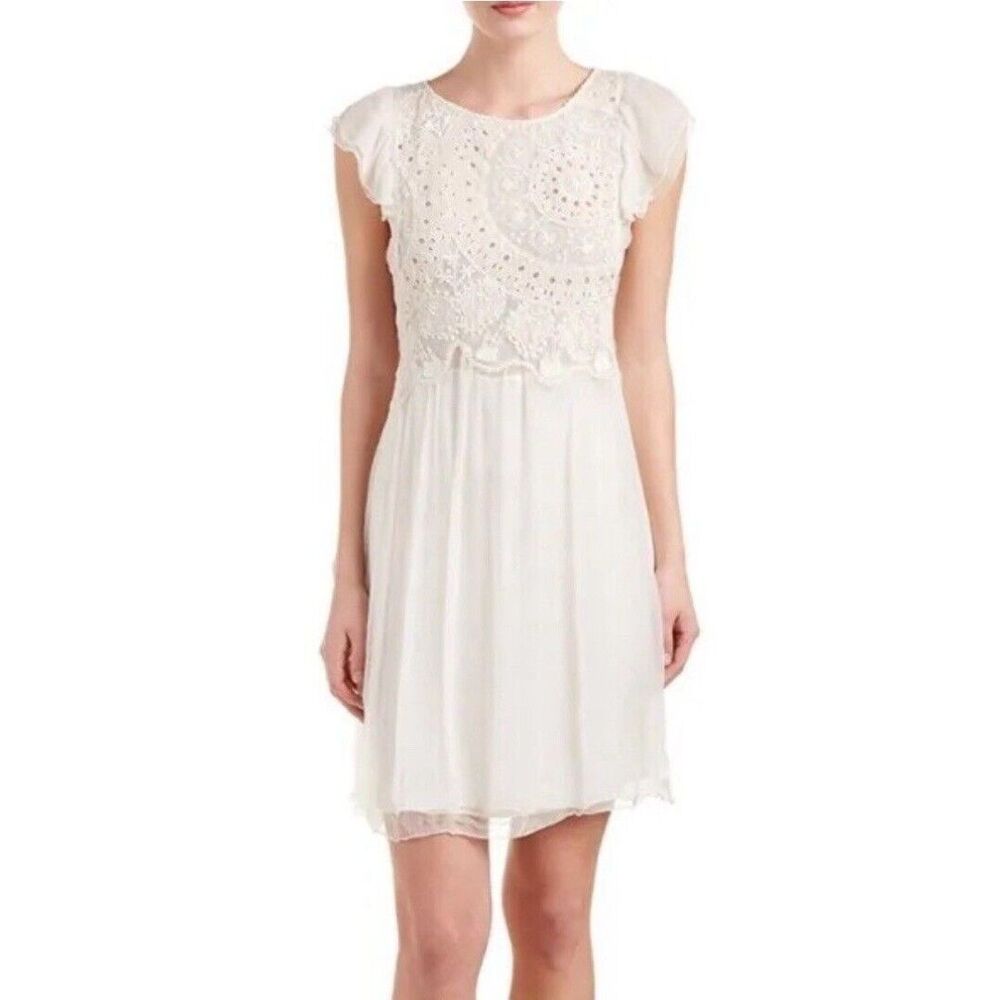 Zadig & Voltaire Women’s Mini Dress Rhuya Cream White Lace Chiffon Crochet Small